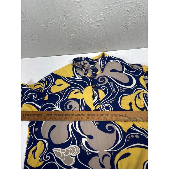 Manuhealii Hawaiian Floral Anthurium Print Navy Gold Pullover Polo Mens Size 3XL - Picture 6 of 6